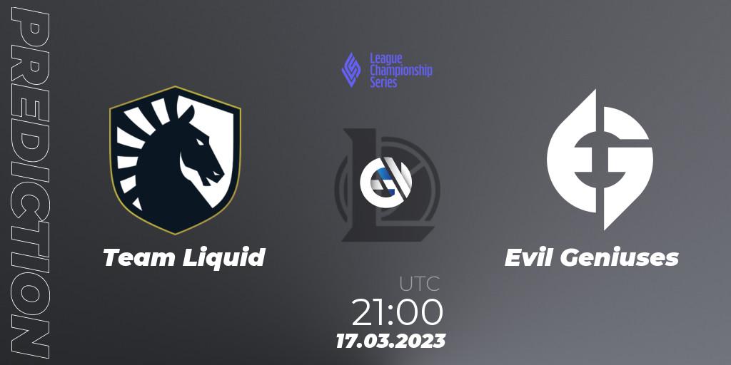 Team Liquid vs Evil Geniuses: Match Prediction. 16.02.2023 at 22:00, LoL, LCS Spring 2023 - Group Stage
