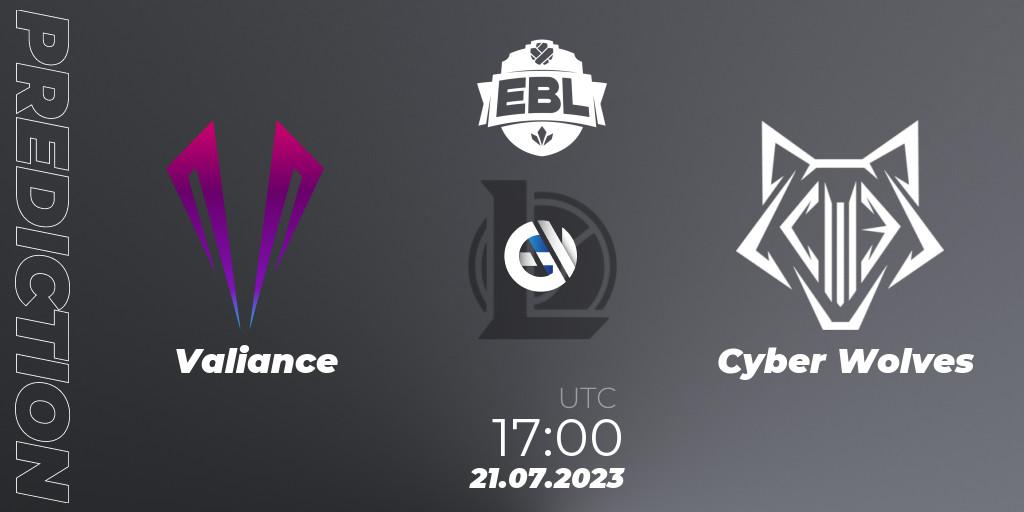 Valiance vs Cyber Wolves: Match Prediction. 07.06.2023 at 20:30, LoL, Esports Balkan League Season 13