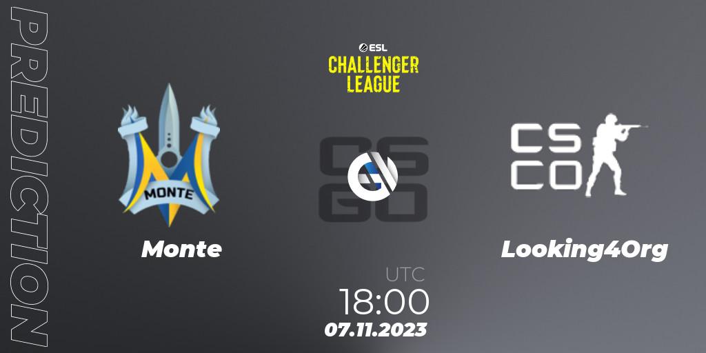 Monte vs Looking4Org: Match Prediction. 07.11.2023 at 18:00, Counter-Strike (CS2), ESL Challenger League Season 46: Europe