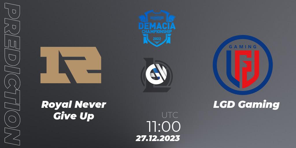 Royal Never Give Up vs LGD Gaming: Match Prediction. 27.12.2023 at 11:15, LoL, Demacia Cup 2023 Group Stage