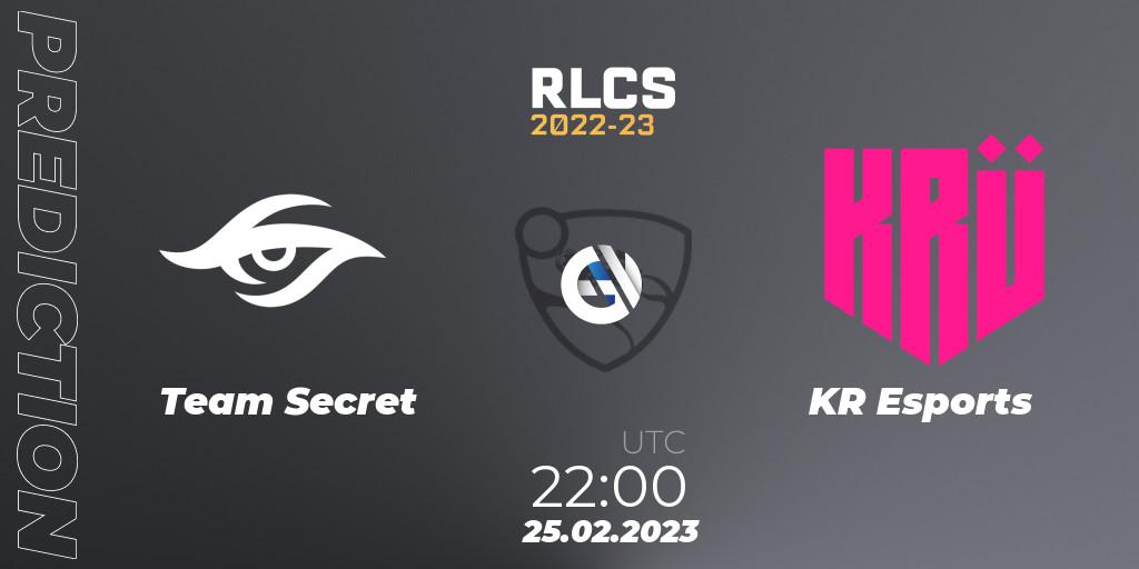 Team Secret vs KRÜ Esports: Match Prediction. 25.02.2023 at 20:00, Rocket League, RLCS 2022-23 - Winter: South America Regional 3 - Winter Invitational