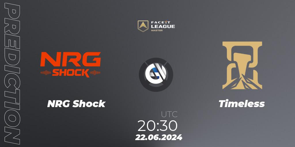 NRG Shock vs Timeless: Match Prediction. 22.06.2024 at 22:00, Overwatch, FACEIT League Season 1 - NA Master Road to EWC