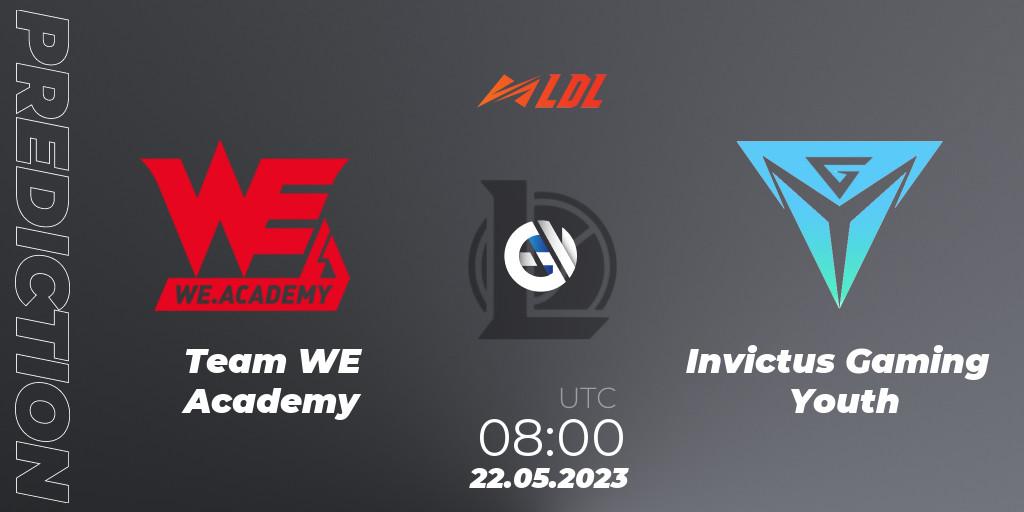 Team WE Academy vs Invictus Gaming Youth: Match Prediction. 22.05.2023 at 09:00, LoL, LDL 2023 - Regular Season - Stage 2