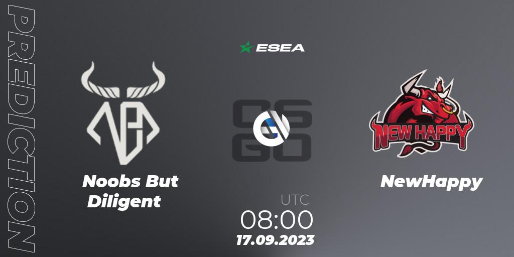 Noobs But Diligent vs NewHappy: Match Prediction. 17.09.2023 at 08:00, Counter-Strike (CS2), ESEA Cash Cup: Asia - Summer 2023 #1