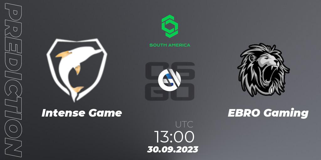 Intense Game vs EBRO Gaming: Match Prediction. 30.09.2023 at 13:00, Counter-Strike (CS2), CCT South America Series #12: Closed Qualifier