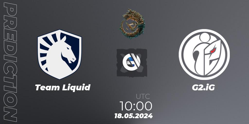 Team Liquid vs G2.iG: Match Prediction. 18.05.2024 at 09:20, Dota 2, PGL Wallachia Season 1