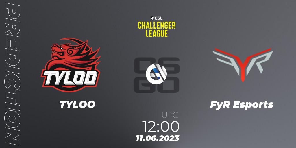 TYLOO vs FyR Esports: Match Prediction. 11.06.2023 at 12:00, Counter-Strike (CS2), ESL Challenger League Season 45 Relegation: Asia-Pacific