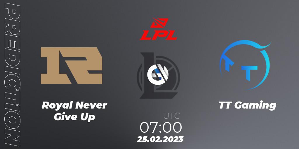 Royal Never Give Up vs TT Gaming: Match Prediction. 25.02.23, LoL, LPL Spring 2023 - Group Stage