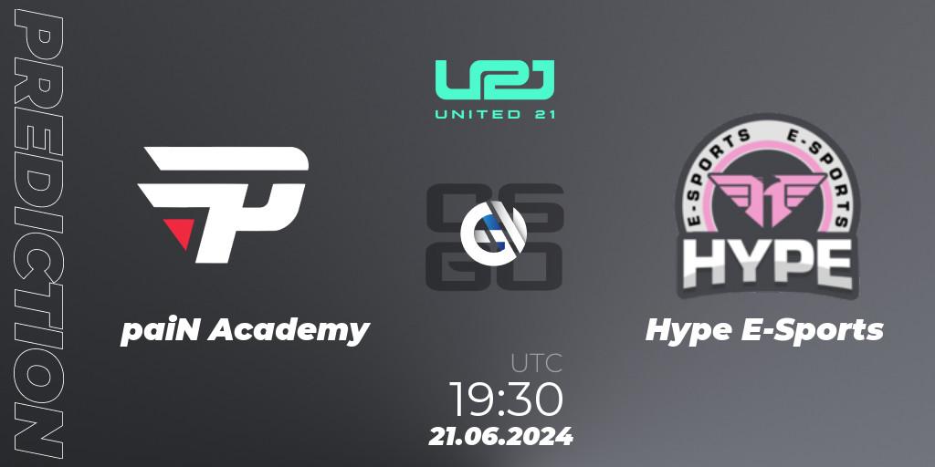 paiN Academy vs Hype E-Sports: Match Prediction. 21.06.2024 at 19:30, Counter-Strike (CS2), United21 South America Season 1