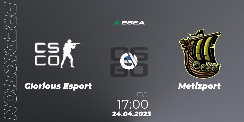 Glorious Esport vs Metizport: Match Prediction. 24.04.2023 at 17:00, Counter-Strike (CS2), ESEA Season 45: Advanced Division - Europe