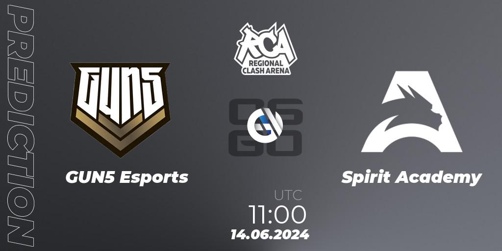 GUN5 Esports vs Spirit Academy: Match Prediction. 14.06.2024 at 11:00, Counter-Strike (CS2), Regional Clash Arena Europe