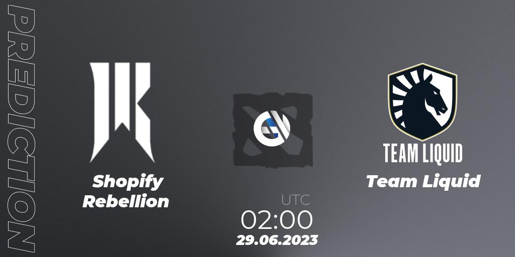 Shopify Rebellion vs Team Liquid: Match Prediction. 29.06.2023 at 02:04, Dota 2, Bali Major 2023 - Group Stage