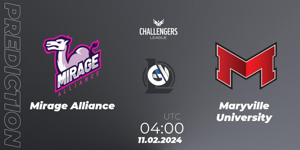 Mirage Alliance vs Maryville University: Match Prediction. 11.02.2024 at 04:00, LoL, NACL 2024 Spring - Group Stage