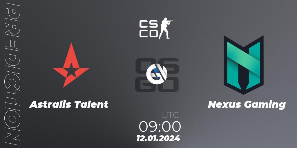 Astralis Talent vs Nexus Gaming: Match Prediction. 12.01.2024 at 09:00, Counter-Strike (CS2), European Pro League Season 14: Division 2