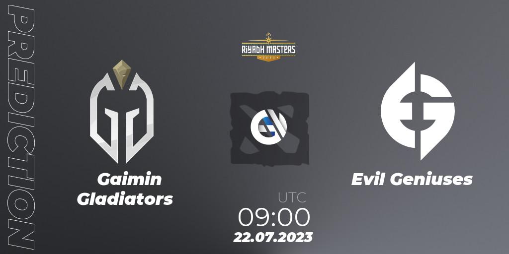 Gaimin Gladiators vs Evil Geniuses: Match Prediction. 22.07.23, Dota 2, Riyadh Masters 2023 - Group Stage