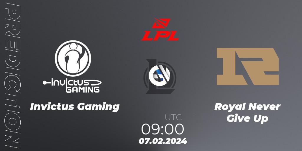 Invictus Gaming vs Royal Never Give Up: Match Prediction. 07.02.2024 at 09:00, LoL, LPL Spring 2024 - Group Stage