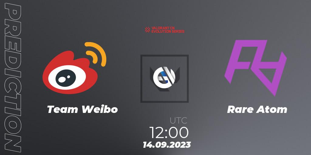 Team Weibo vs Rare Atom: Match Prediction. 14.09.2023 at 12:00, VALORANT, VALORANT China Evolution Series Act 1: Variation - Play-In