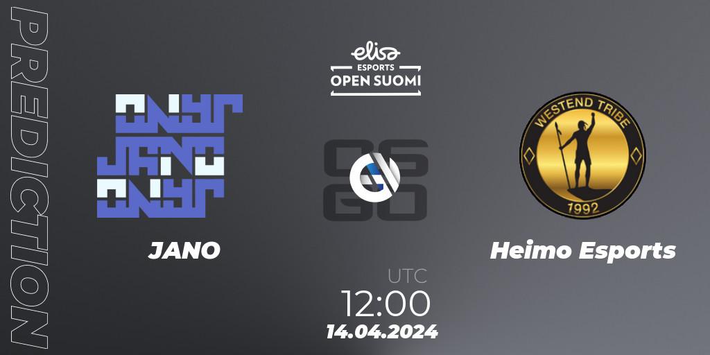 JANO vs Heimo Esports: Match Prediction. 14.04.2024 at 12:00, Counter-Strike (CS2), Elisa Open Suomi Season 6