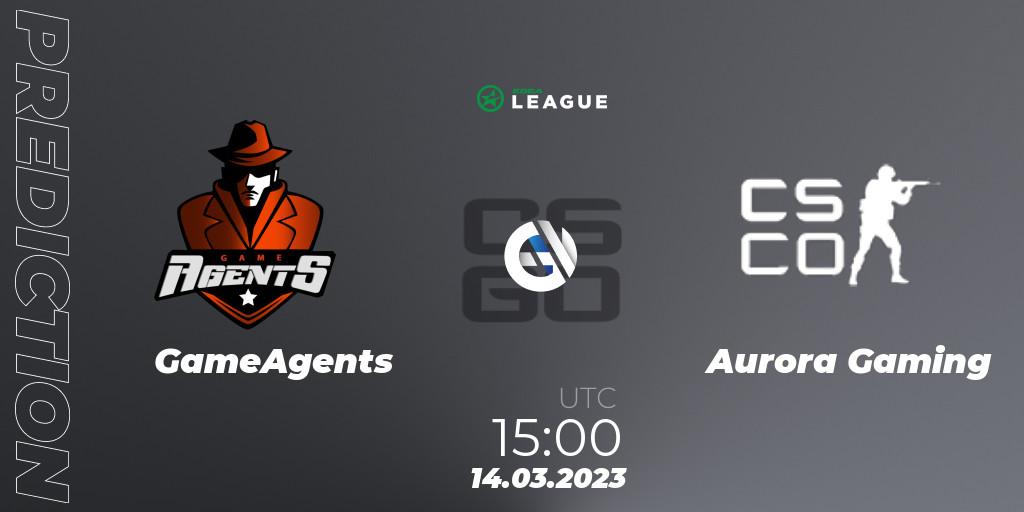 GameAgents vs Aurora: Match Prediction. 14.03.2023 at 15:00, Counter-Strike (CS2), ESEA Season 44: Main Division - Europe