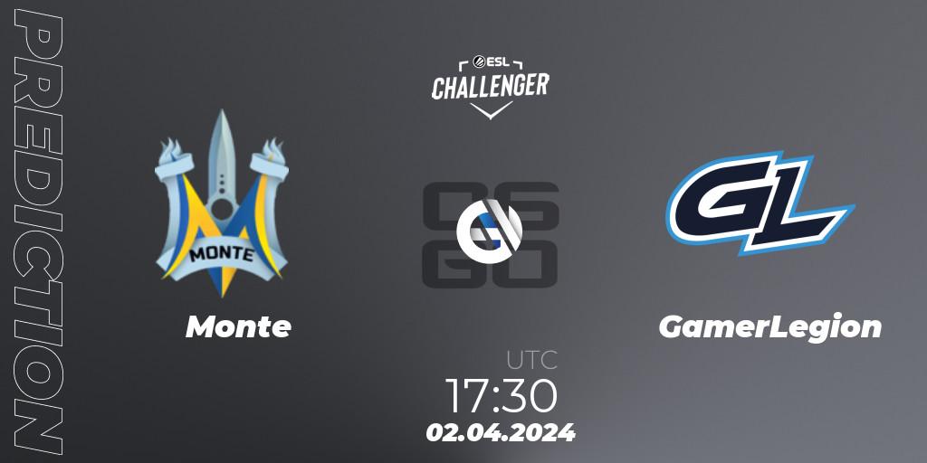 Monte vs GamerLegion: Match Prediction. 02.04.24, CS2 (CS:GO), ESL Challenger #57: European Closed Qualifier