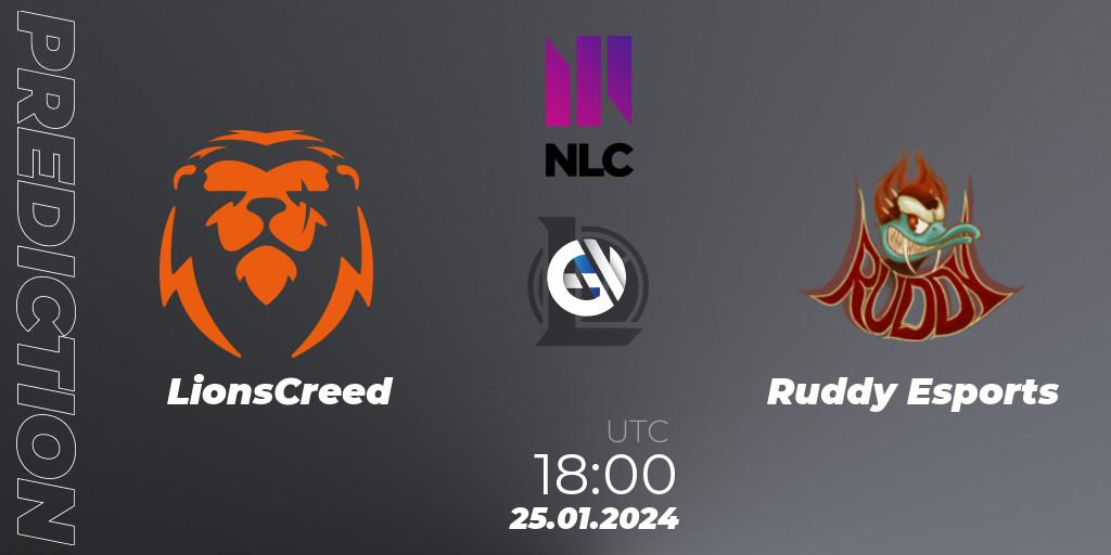 LionsCreed vs Ruddy Esports: Match Prediction. 25.01.2024 at 19:00, LoL, NLC 1st Division Spring 2024