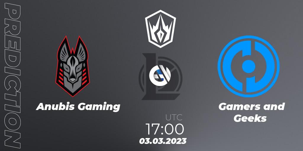 Anubis Gaming vs Gamers and Geeks: Match Prediction. 03.03.2023 at 17:00, LoL, Arabian League Spring 2023