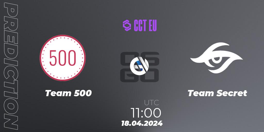 Team 500 vs Team Secret: Match Prediction. 18.04.2024 at 11:00, Counter-Strike (CS2), CCT Season 2 Europe Series 1 Closed Qualifier