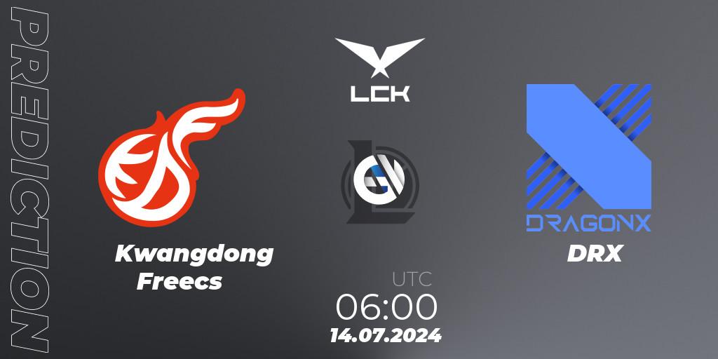 Kwangdong Freecs vs DRX: Match Prediction. 14.07.2024 at 06:00, LoL, LCK Summer 2024 Group Stage