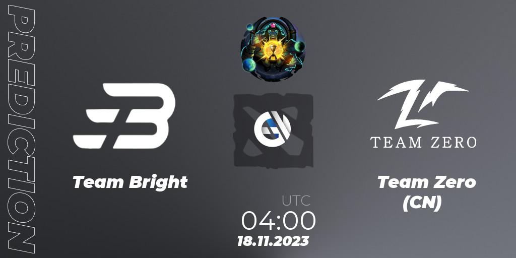 Team Bright vs Team Zero (CN): Match Prediction. 18.11.2023 at 03:54, Dota 2, ESL One Kuala Lumpur 2023: China Closed Qualifier