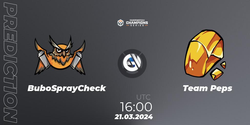 BuboSprayCheck vs Team Peps: Match Prediction. 21.03.2024 at 16:00, Overwatch, Overwatch Champions Series 2024 - EMEA Stage 1 Main Event