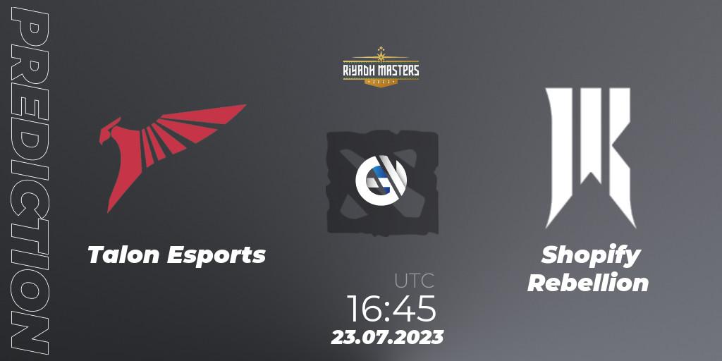 Talon Esports vs Shopify Rebellion: Match Prediction. 23.07.2023 at 16:48, Dota 2, Riyadh Masters 2023 - Group Stage