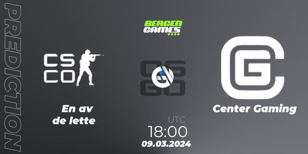 En av de lette vs Center Gaming: Match Prediction. 09.03.24, CS2 (CS:GO), Bergen Games 2024: Online Stage