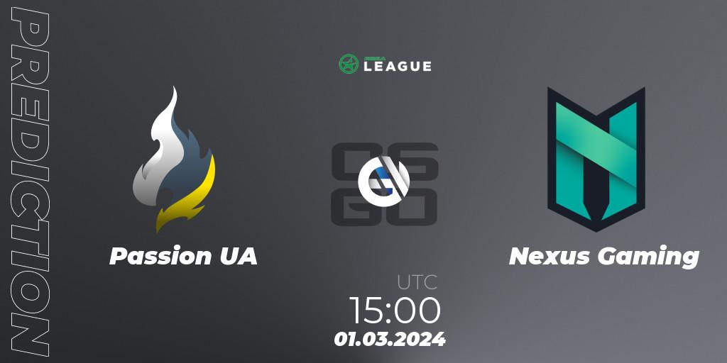 Passion UA vs Nexus Gaming: Match Prediction. 01.03.24, CS2 (CS:GO), ESEA Season 48: Advanced Division - Europe