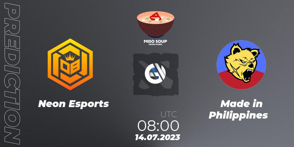 Neon Esports vs Made in Philippines: Match Prediction. 14.07.2023 at 06:17, Dota 2, Moon Studio Miso Soup