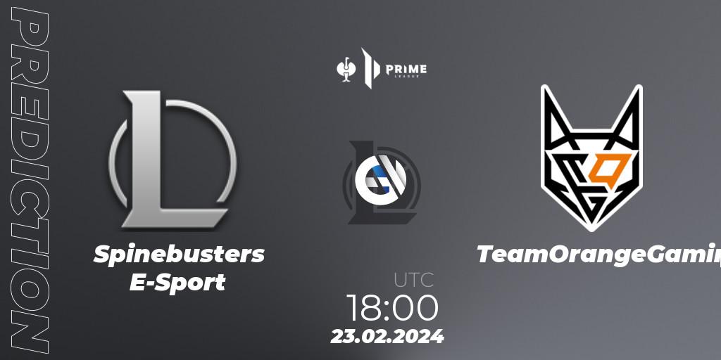 Spinebusters E-Sport vs TeamOrangeGaming: Match Prediction. 23.02.2024 at 18:00, LoL, Prime League 2nd Division