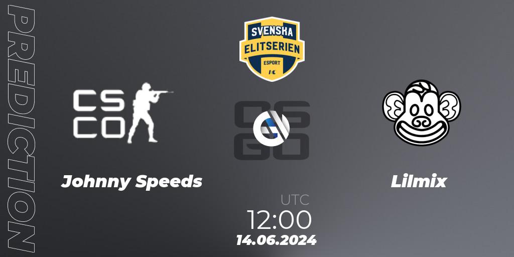 Johnny Speeds vs Lilmix: Match Prediction. 14.06.2024 at 12:30, Counter-Strike (CS2), Svenska Elitserien Spring 2024