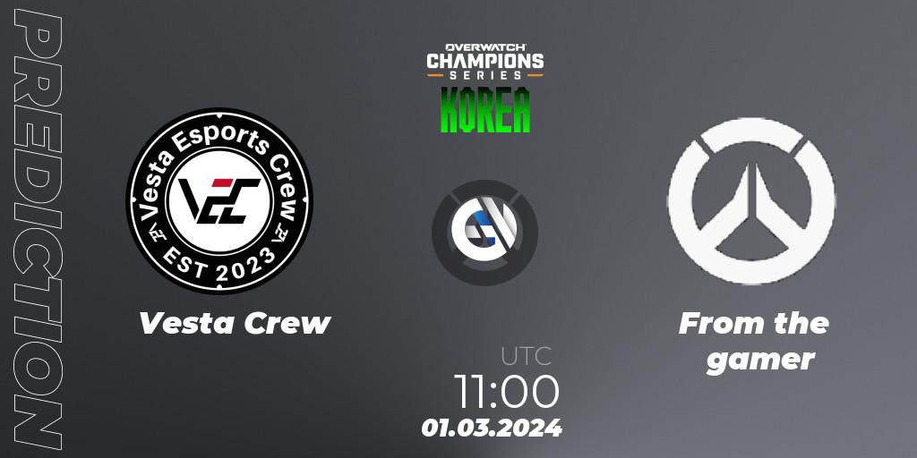 Vesta Crew vs From The Gamer: Match Prediction. 01.03.2024 at 11:00, Overwatch, Overwatch Champions Series 2024 - Stage 1 Korea