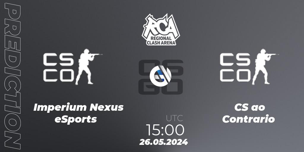 Imperium Nexus eSports vs CS ao Contrario: Match Prediction. 26.05.2024 at 15:00, Counter-Strike (CS2), Regional Clash Arena South America: Closed Qualifier
