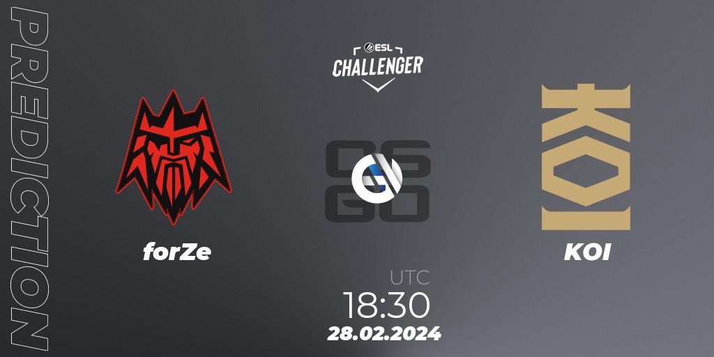 forZe vs KOI: Match Prediction. 28.02.2024 at 18:30, Counter-Strike (CS2), ESL Challenger #56: European Closed Qualifier