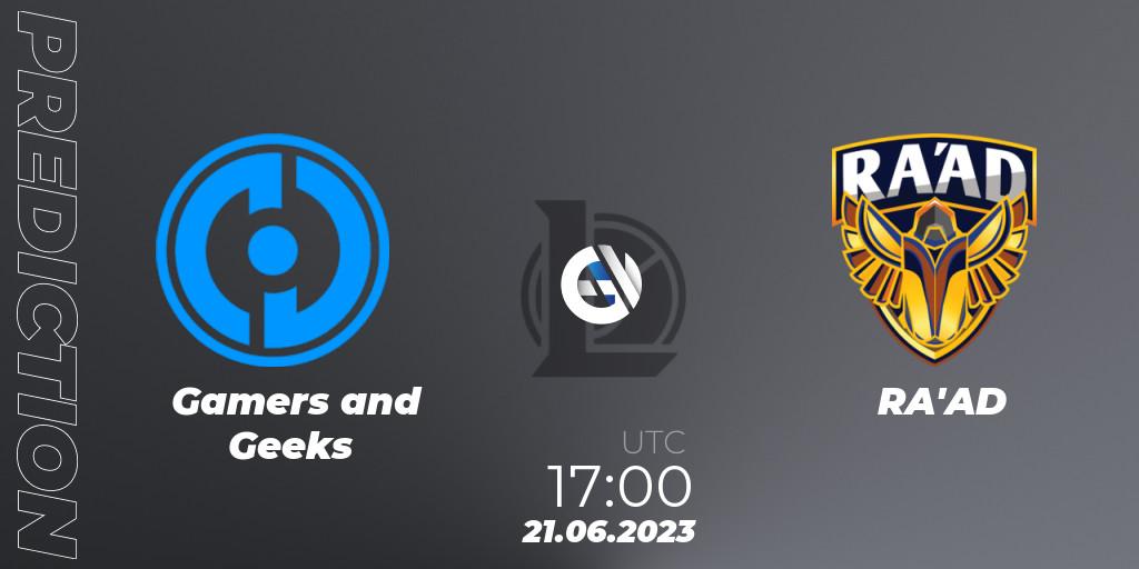 Gamers and Geeks vs RA'AD: Match Prediction. 21.06.23, LoL, Arabian League Summer 2023 - Group Stage