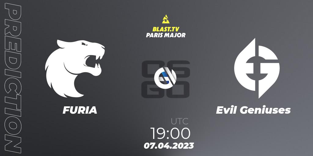 FURIA vs Evil Geniuses: Match Prediction. 07.04.2023 at 19:10, Counter-Strike (CS2), BLAST.tv Paris Major 2023 Americas RMR
