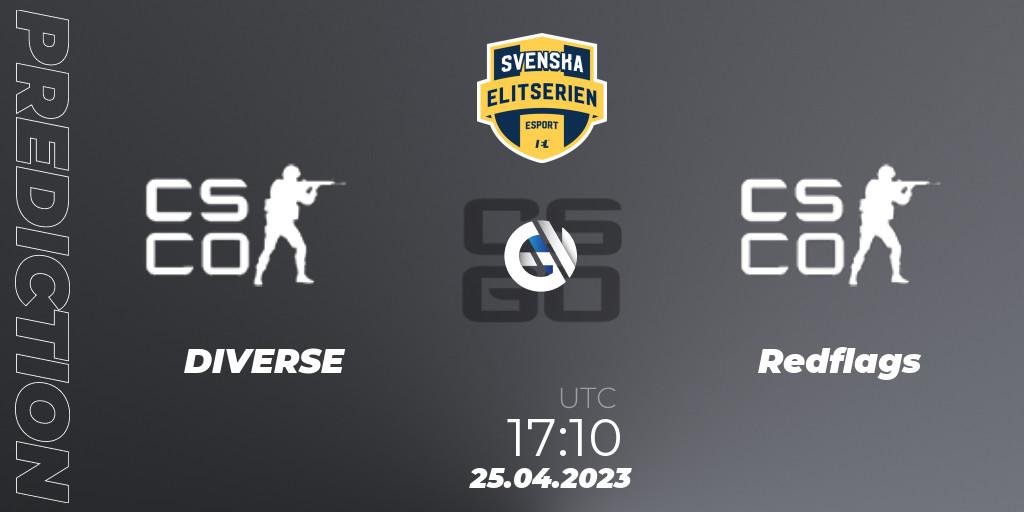 DIVERSE vs Redflags: Match Prediction. 25.04.2023 at 16:00, Counter-Strike (CS2), Svenska Elitserien Spring 2023: Online Stage