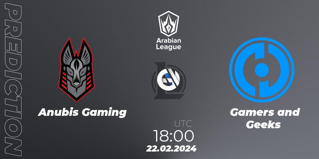 Anubis Gaming vs Gamers and Geeks: Match Prediction. 22.02.24, LoL, Arabian League Spring 2024