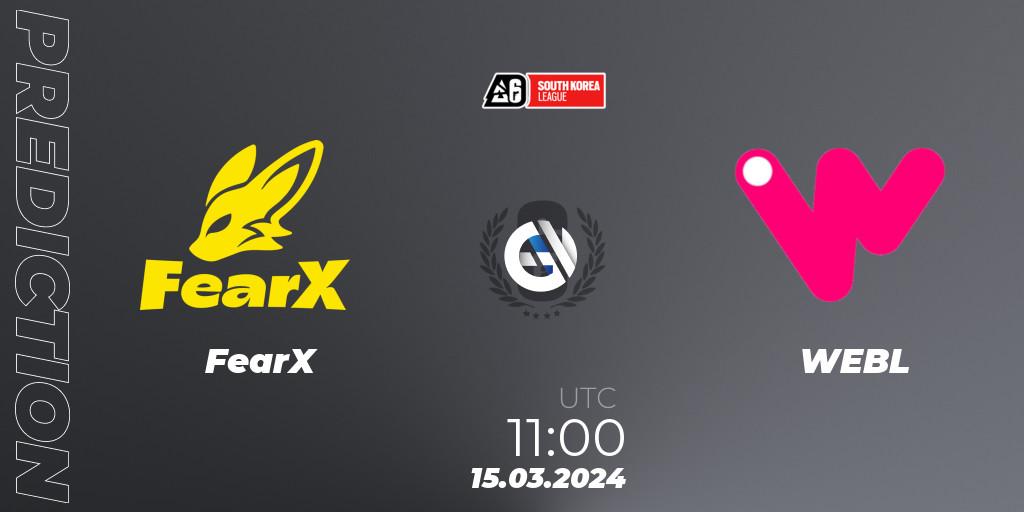 FearX vs WEBL: Match Prediction. 15.03.2024 at 11:00, Rainbow Six, South Korea League 2024 - Stage 1