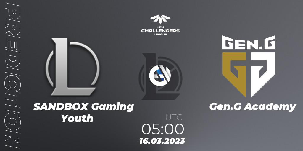 SANDBOX Gaming Youth vs Gen.G Academy: Match Prediction. 16.03.2023 at 05:00, LoL, LCK Challengers League 2023 Spring