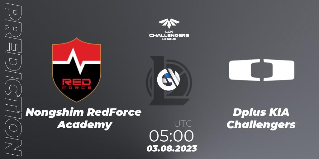 Nongshim RedForce Academy vs Dplus KIA Challengers: Match Prediction. 03.08.2023 at 05:00, LoL, LCK Challengers League 2023 Summer - Group Stage