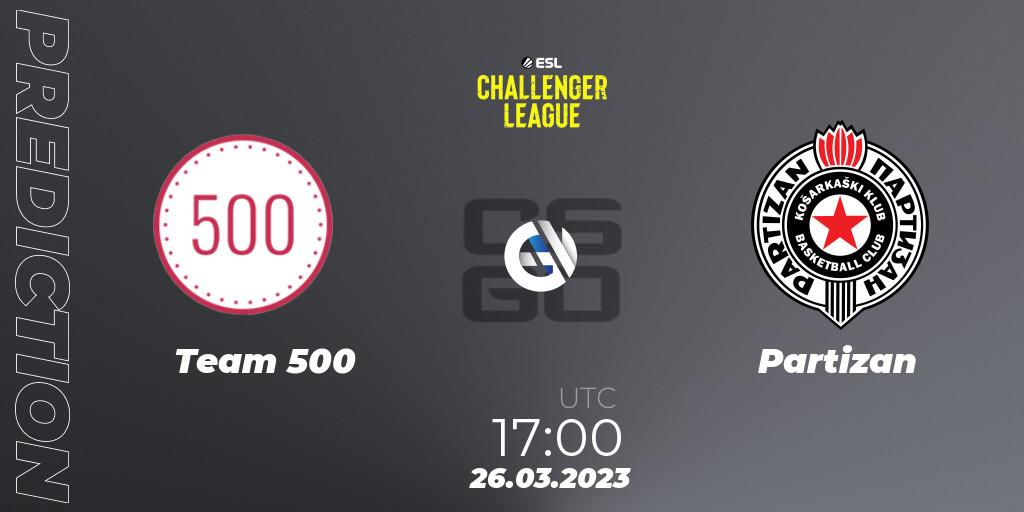 Team 500 vs Partizan: Match Prediction. 26.03.2023 at 14:00, Counter-Strike (CS2), ESL Challenger League Season 44 Relegation: Europe