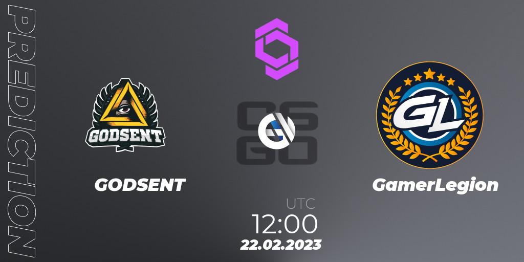 GODSENT vs GamerLegion: Match Prediction. 22.02.2023 at 12:00, Counter-Strike (CS2), CCT West Europe Series #1