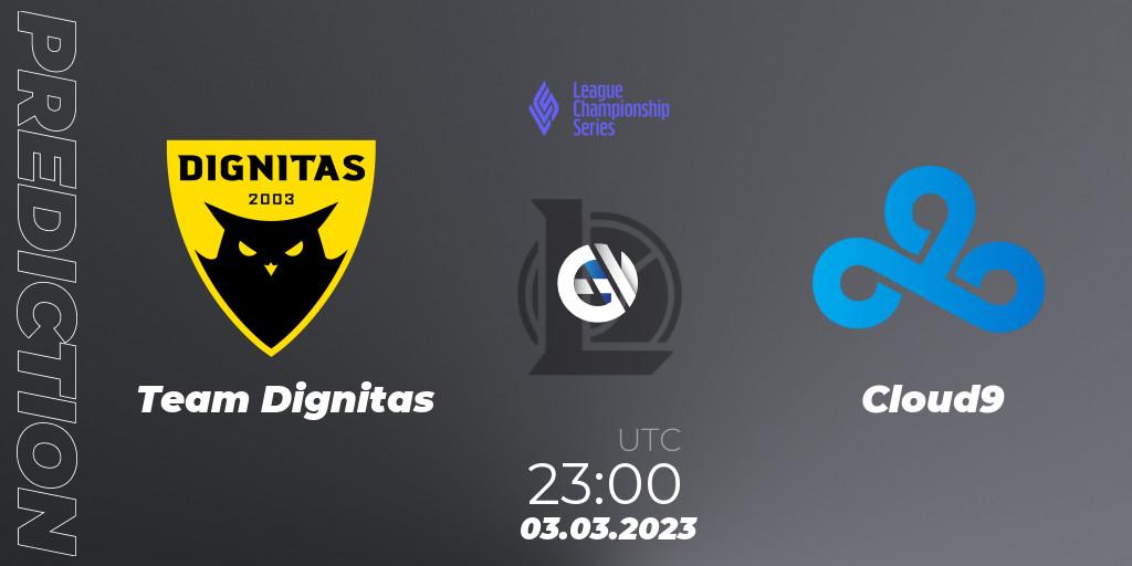 Team Dignitas vs Cloud9: Match Prediction. 16.02.2023 at 01:15, LoL, LCS Spring 2023 - Group Stage