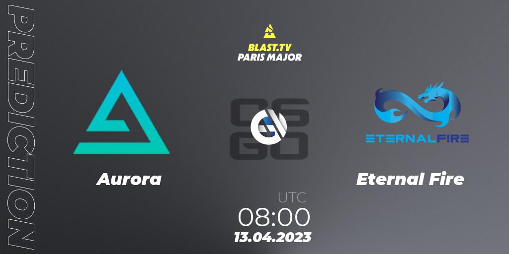 Aurora vs Eternal Fire: Match Prediction. 13.04.2023 at 08:00, Counter-Strike (CS2), BLAST.tv Paris Major 2023 Europe RMR B